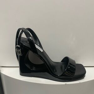 Steve Madden Glossy Black Wedge Sandals